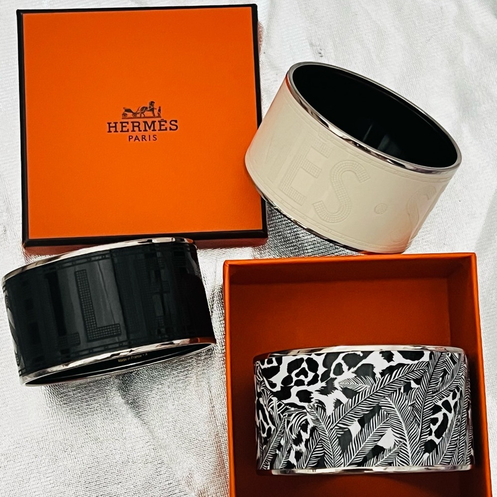 Hermes Selliers extra wide enamel bracelet bangle BLACK